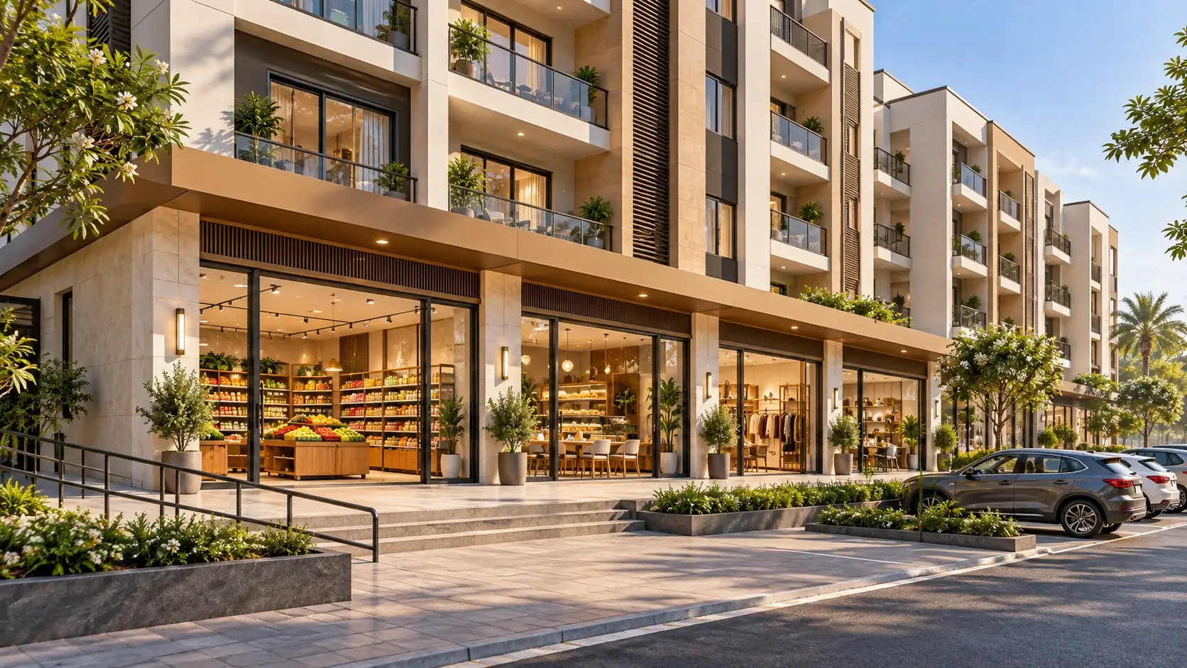 Convenience shops at the front of Your Empire